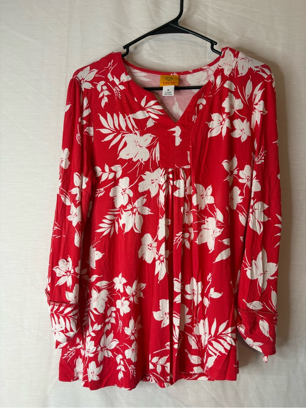 Ruby Rd Red Floral V-Neck Women’s Tunic Top